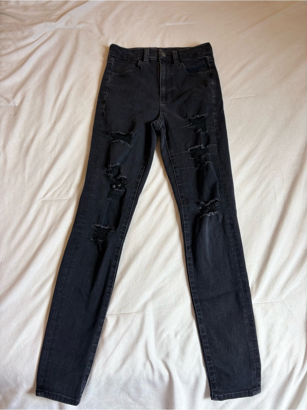 American Eagle Black Distressed curvy super hi-rise jegging - Women